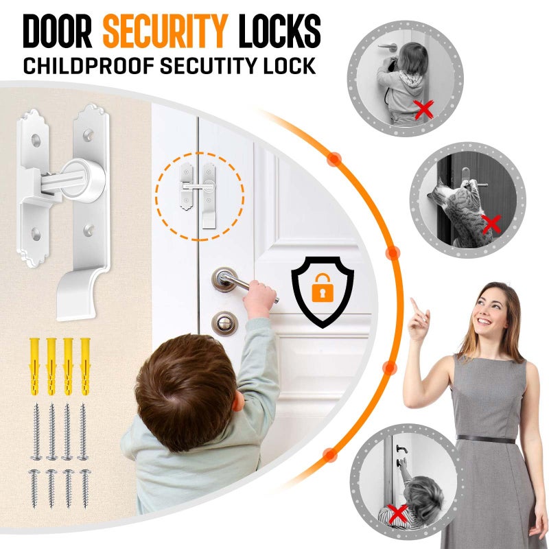 KETEBAIYI 90/180 Degree Barn Door Locks and Latches, Flip Sliding Barn Door Latch with Handle, 90 Degree Lock for Bathroom, Bedroom, Cabinet, Garden, Garage, Outdoor (180 Degree White-2pcs) - Image 3